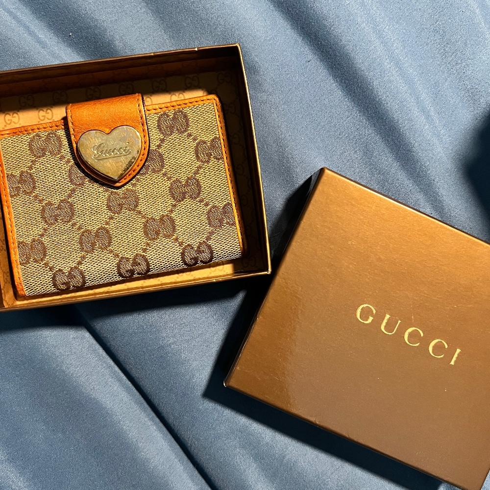 GUC Gucci Heart Monogram GG Card Holder Wallet